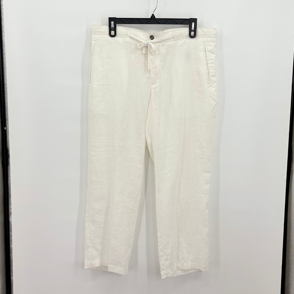 Tasso Elba Island Mens 38x30‎ White 100% Linen Drawstring Straight Leg Pants